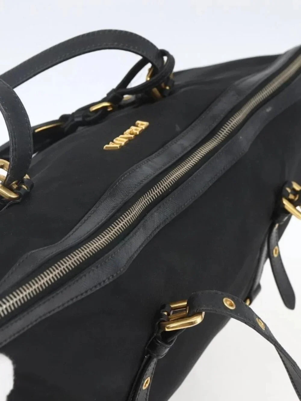 PRADA Tote Bag Nylon Black Gold Auth